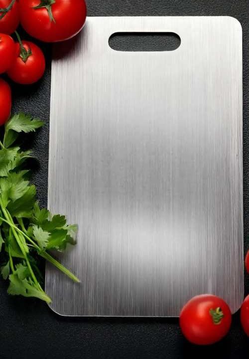 Katori cutting board on a dark countertop, surrounded by fresh tomatoes and parsley